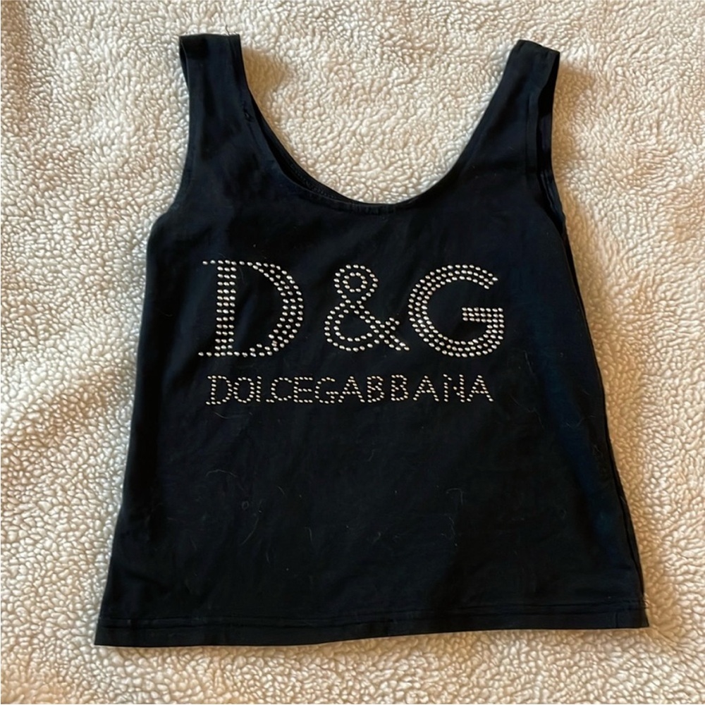 Dolce & Gabbana Black Rhinestone Logo Tank